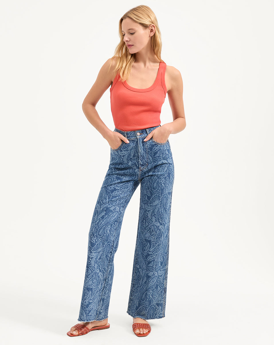 Veronica Beard | Birke Scoop Neck Ribbed Tank Top in Coral Persimmon