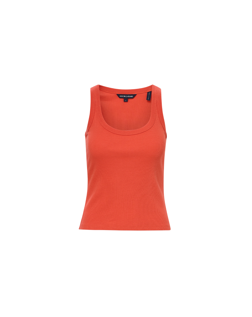 Veronica Beard | Birke Scoop Neck Ribbed Tank Top in Coral Persimmon