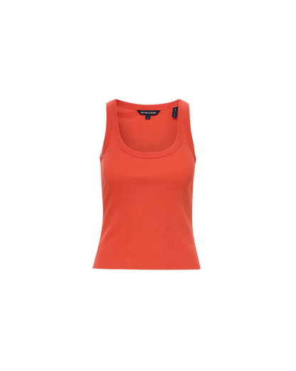 Veronica Beard | Birke Scoop Neck Ribbed Tank Top in Coral Persimmon