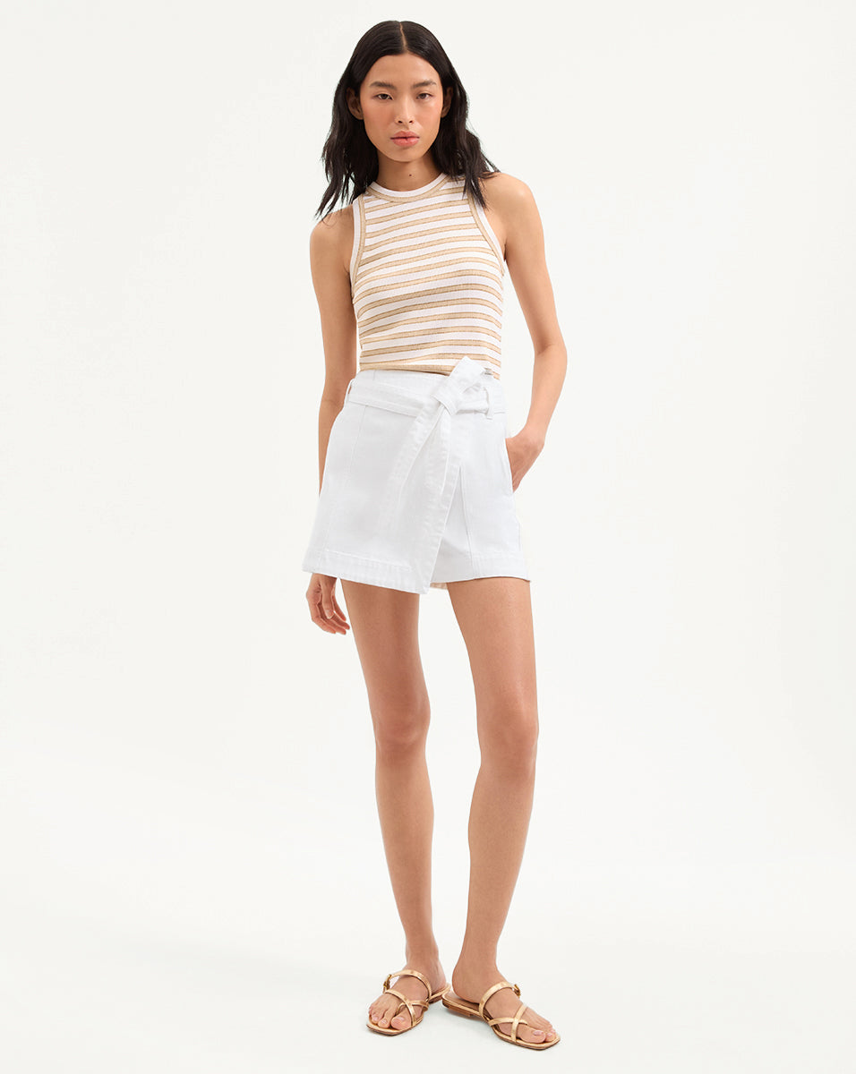 Veronica Beard | Jordyn Cropped Tank Top in Khaki/White Khaki/White