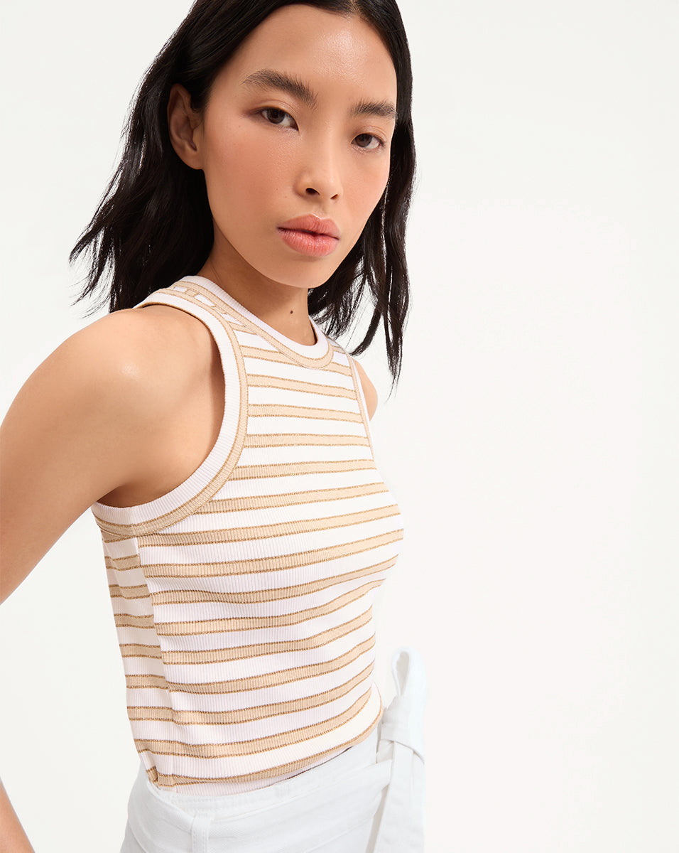 Veronica Beard | Jordyn Cropped Tank Top in Khaki/White Khaki/White