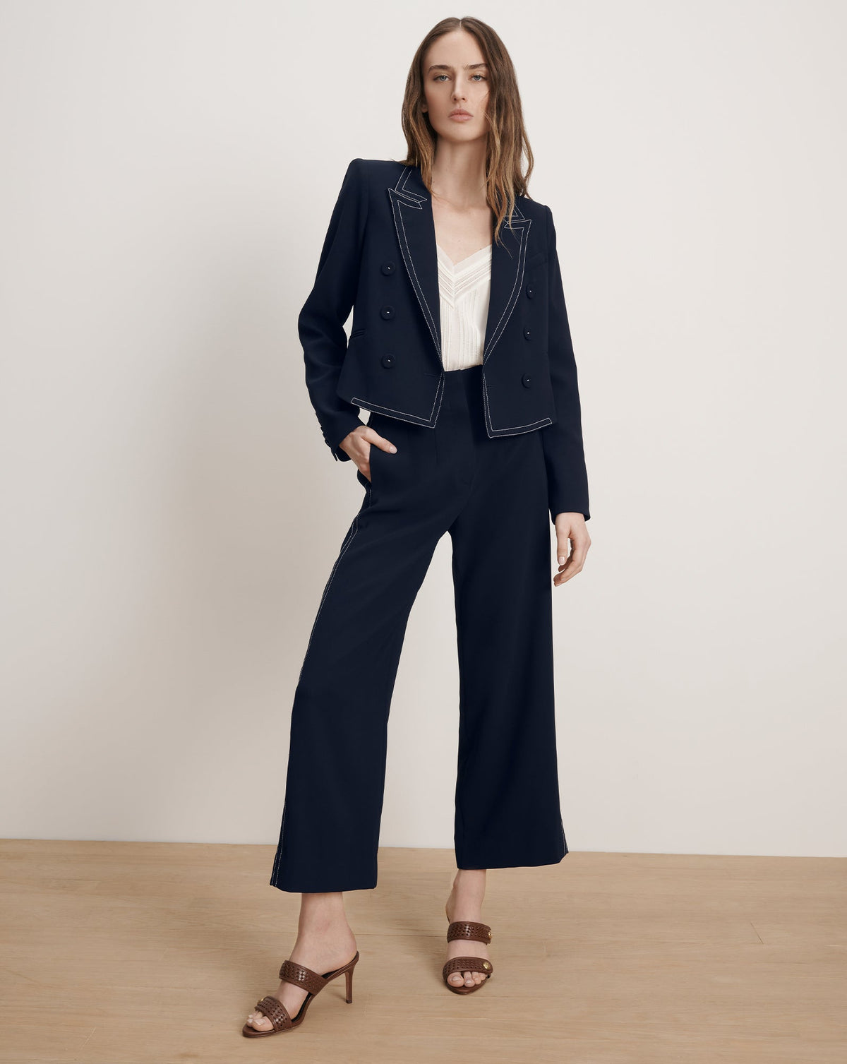 Veronica Beard | Ellin Cropped Wide-Leg Pant in Navy Navy
