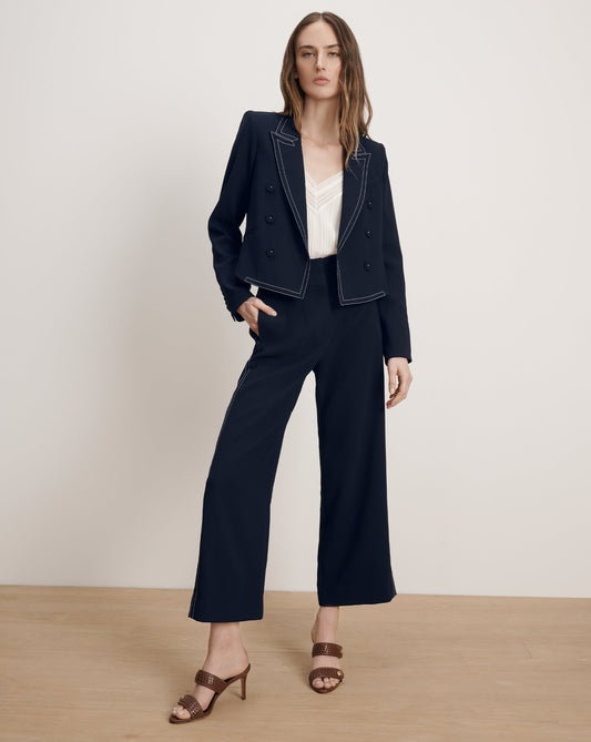 Veronica Beard | Ellin Cropped Wide-Leg Pant in Navy Navy