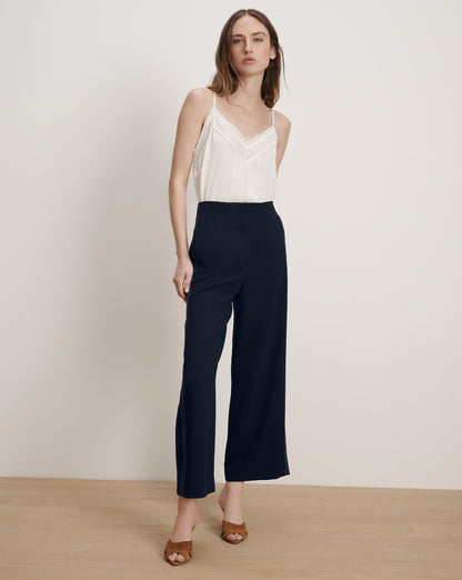 Veronica Beard | Ellin Cropped Wide-Leg Pant in Navy Navy