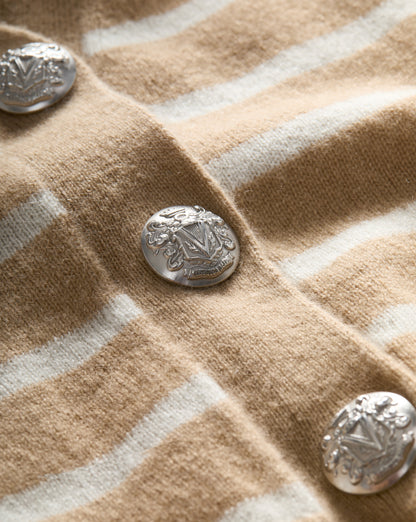 Veronica Beard | Solene Striped Cashmere Cardigan in Tan & White Sand/Ivory