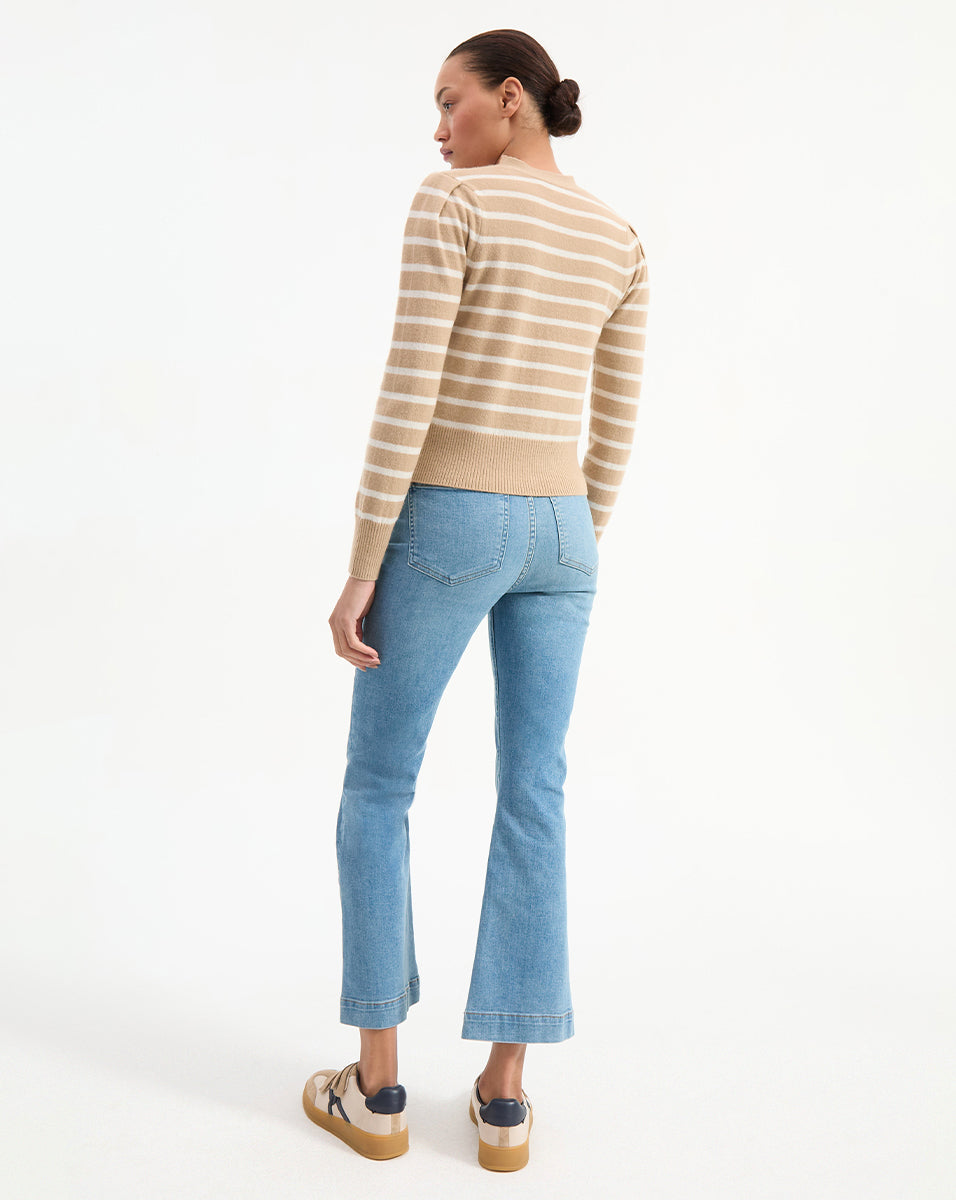 Veronica Beard | Solene Striped Cashmere Cardigan in Tan & White Sand/Ivory