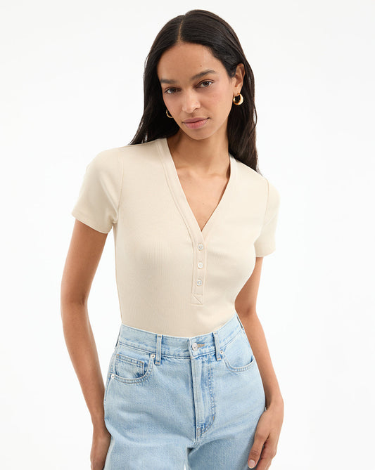 Veronica Beard | Dekalb Short-Sleeve Top in Limestone Limestone
