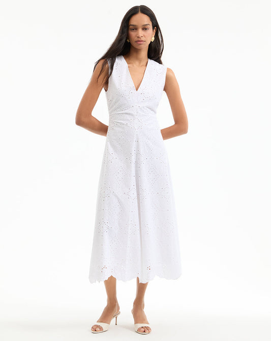Veronica Beard | Aven Eyelet Midi Dress in White White
