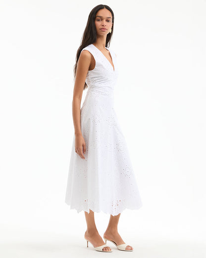 Veronica Beard | Aven Eyelet Midi Dress in White White