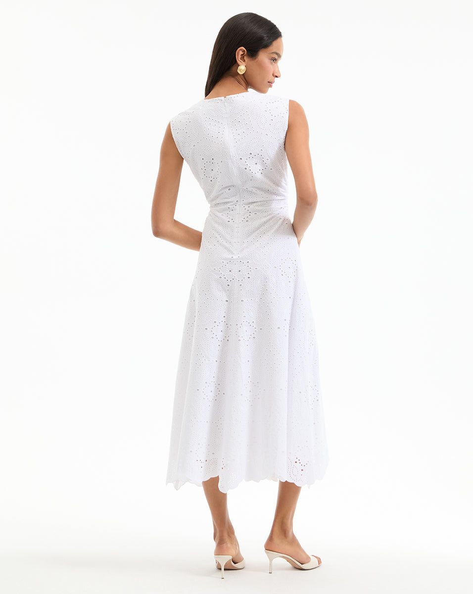 Veronica Beard | Aven Eyelet Midi Dress in White White
