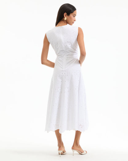 Veronica Beard | Aven Eyelet Midi Dress in White White
