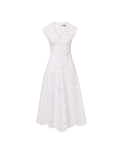 Veronica Beard | Aven Eyelet Midi Dress in White White