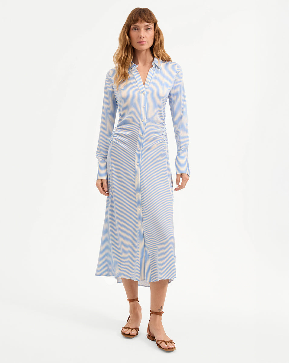 Veronica Beard | Lex Silk Midi Shirtdress in Dark Bluebell/Off-White Dark Bluebell/Off-White