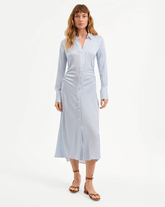 Veronica Beard | Lex Silk Midi Shirtdress in Dark Bluebell/Off-White Dark Bluebell/Off-White