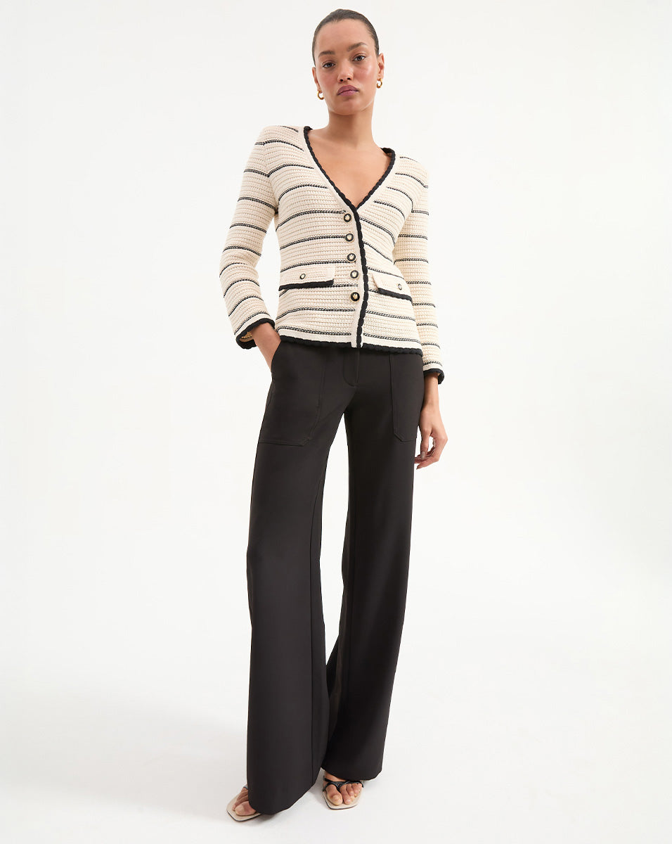 Veronica Beard | Ceriani Knit Jacket in Black & White Stripes Off-White/Black