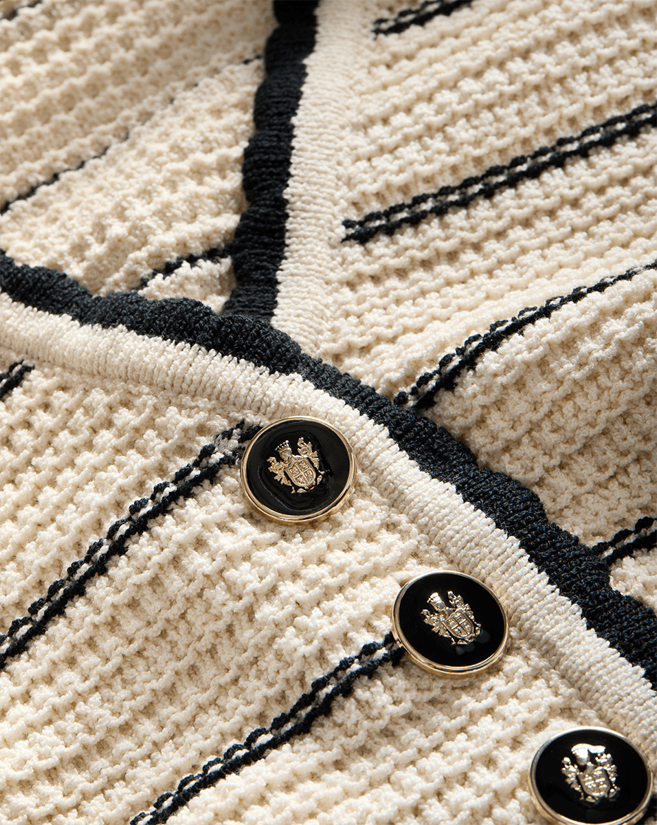 Veronica Beard | Ceriani Knit Jacket in Black & White Stripes Off-White/Black