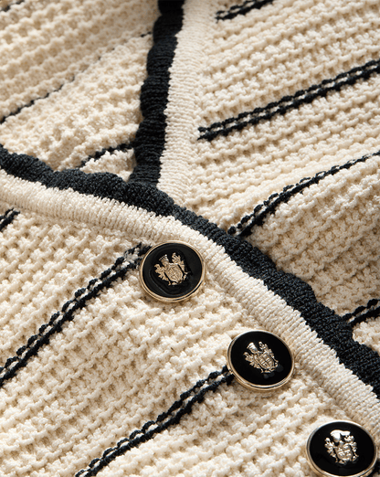 Veronica Beard | Ceriani Knit Jacket in Black & White Stripes Off-White/Black