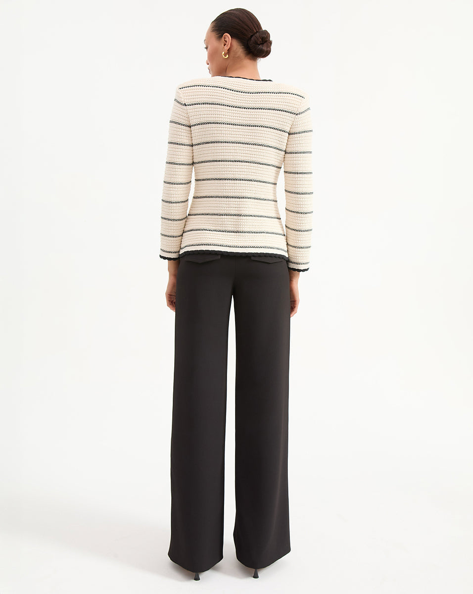 Veronica Beard | Ceriani Knit Jacket in Black & White Stripes Off-White/Black