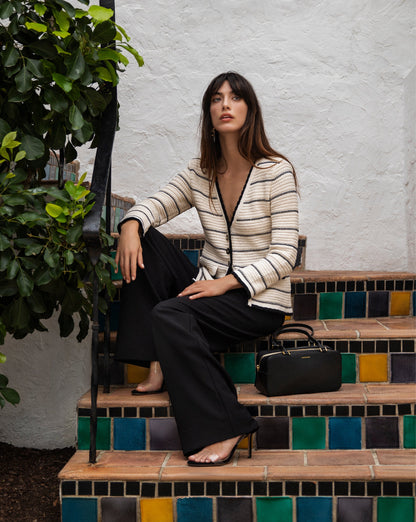 Veronica Beard | Ceriani Knit Jacket in Black & White Stripes Off-White/Black