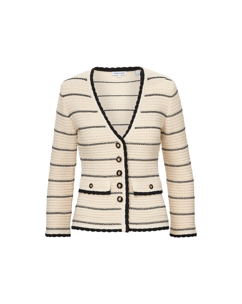 Veronica Beard | Ceriani Knit Jacket in Black & White Stripes Off-White/Black