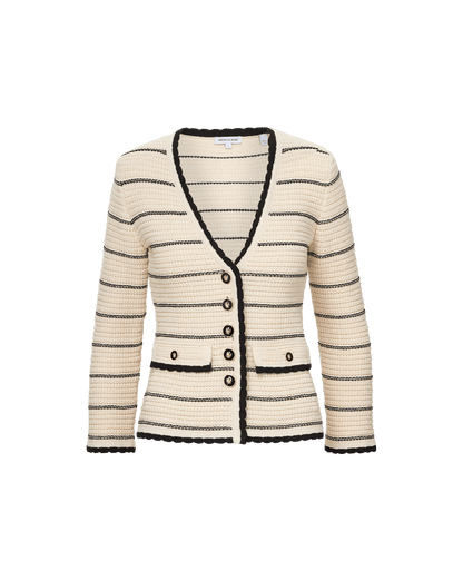Veronica Beard | Ceriani Knit Jacket in Black & White Stripes Off-White/Black