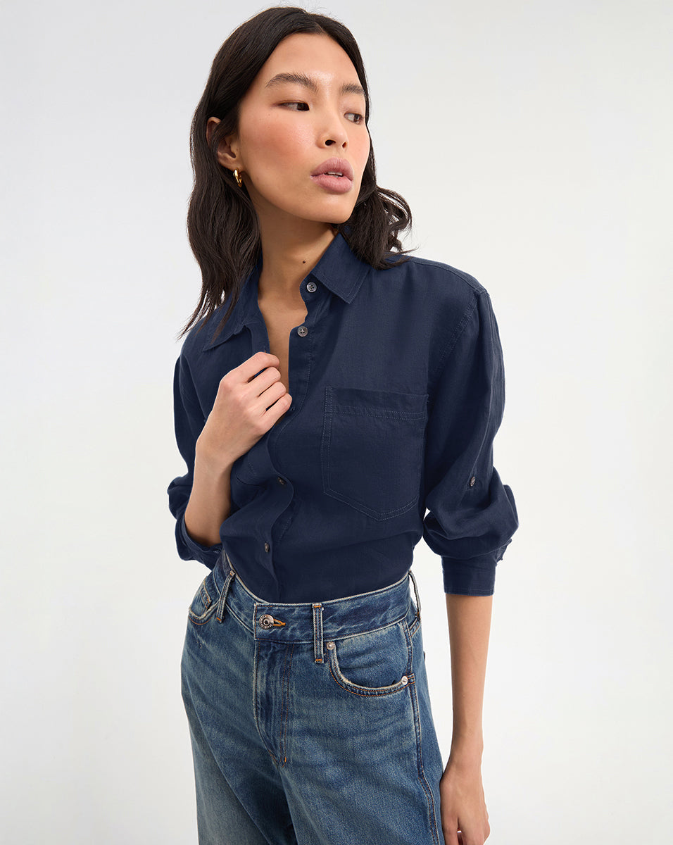 Veronica Beard | Gil Linen Shirt in Navy Navy