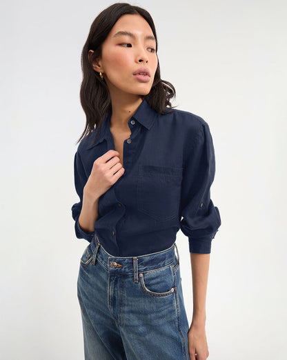 Veronica Beard | Gil Linen Shirt in Navy Navy