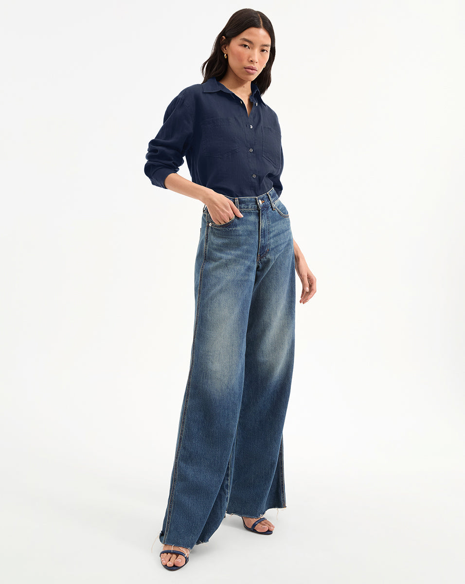 Veronica Beard | Gil Linen Shirt in Navy Navy
