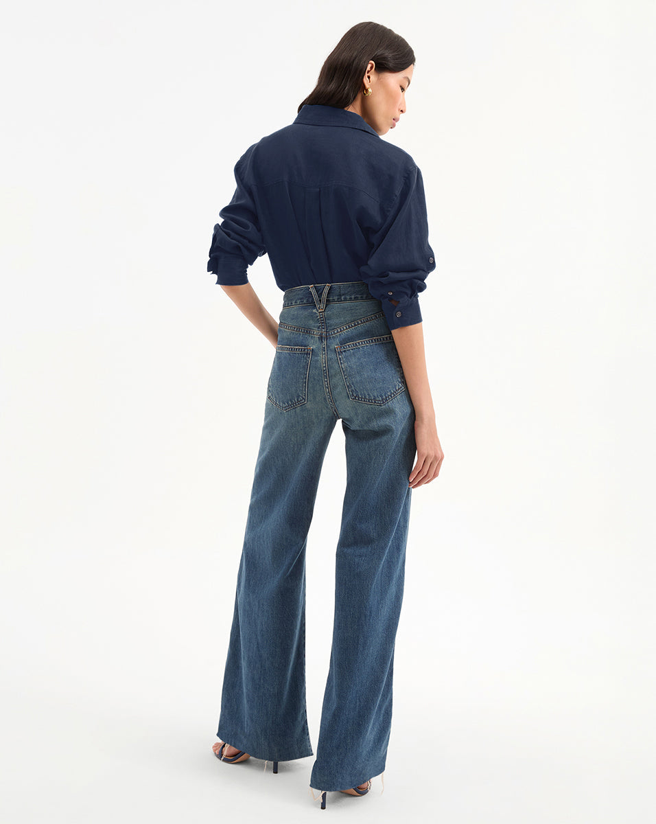 Veronica Beard | Gil Linen Shirt in Navy Navy