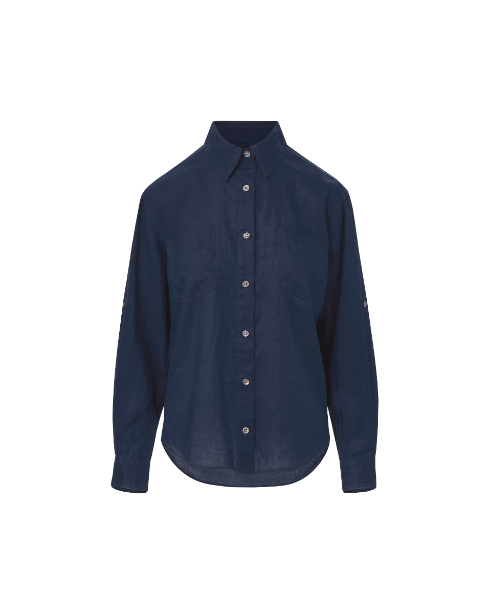 Veronica Beard | Gil Linen Shirt in Navy Navy