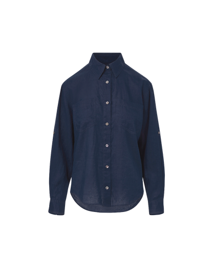 Veronica Beard | Gil Linen Shirt in Navy Navy