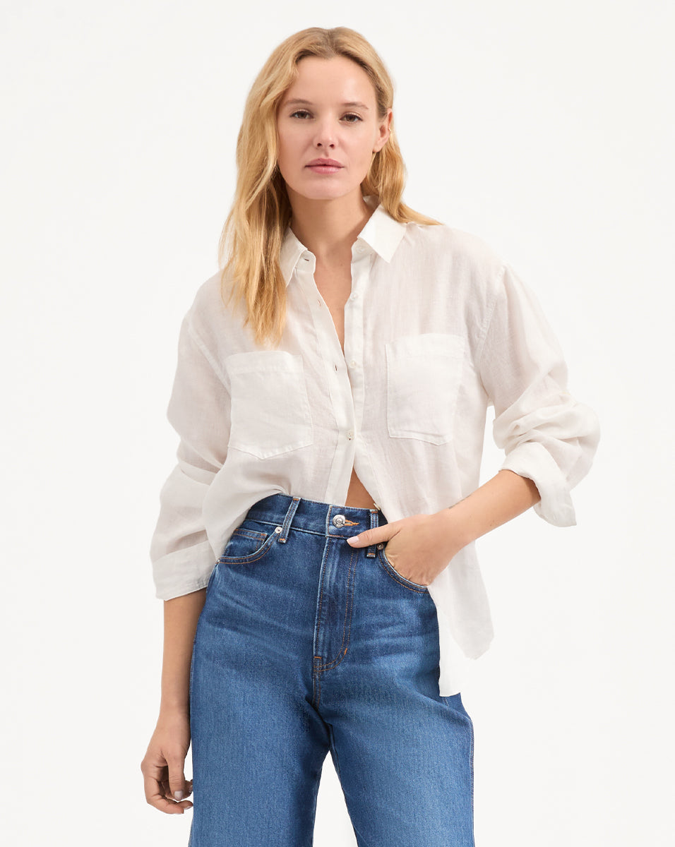 Veronica Beard | Gil Linen Shirt in White Off-White