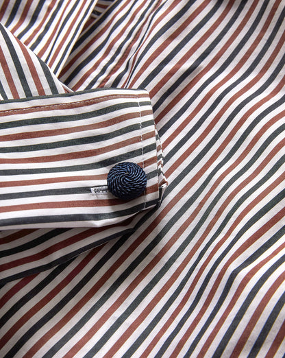 Veronica Beard | Draymond Striped Cuff-Sleeve Shirt in Navy & Red Navy/Brandy Multi