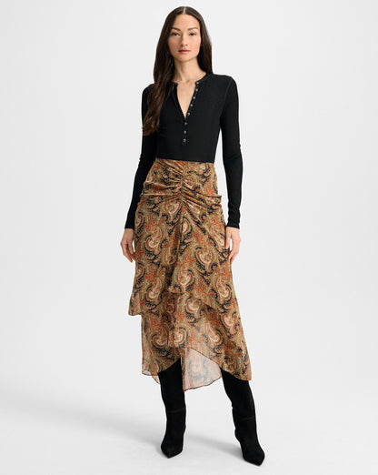 Veronica Beard | Sira Silk Midi Skirt in Navy Paisley Navy Multi