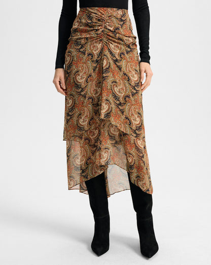 Veronica Beard | Sira Silk Midi Skirt in Navy Paisley Navy Multi