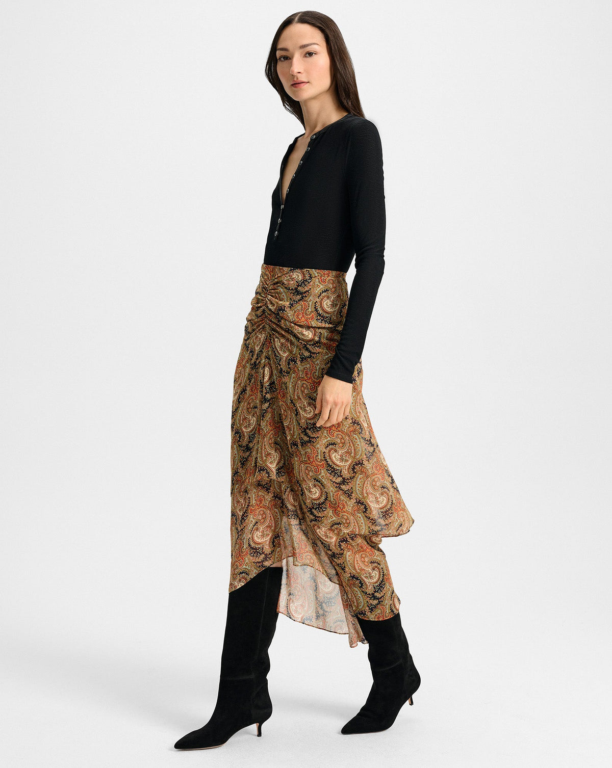 Veronica Beard | Sira Silk Midi Skirt in Navy Paisley Navy Multi
