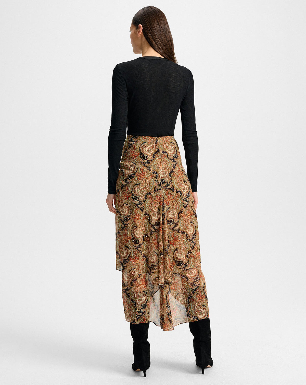 Veronica Beard | Sira Silk Midi Skirt in Navy Paisley Navy Multi