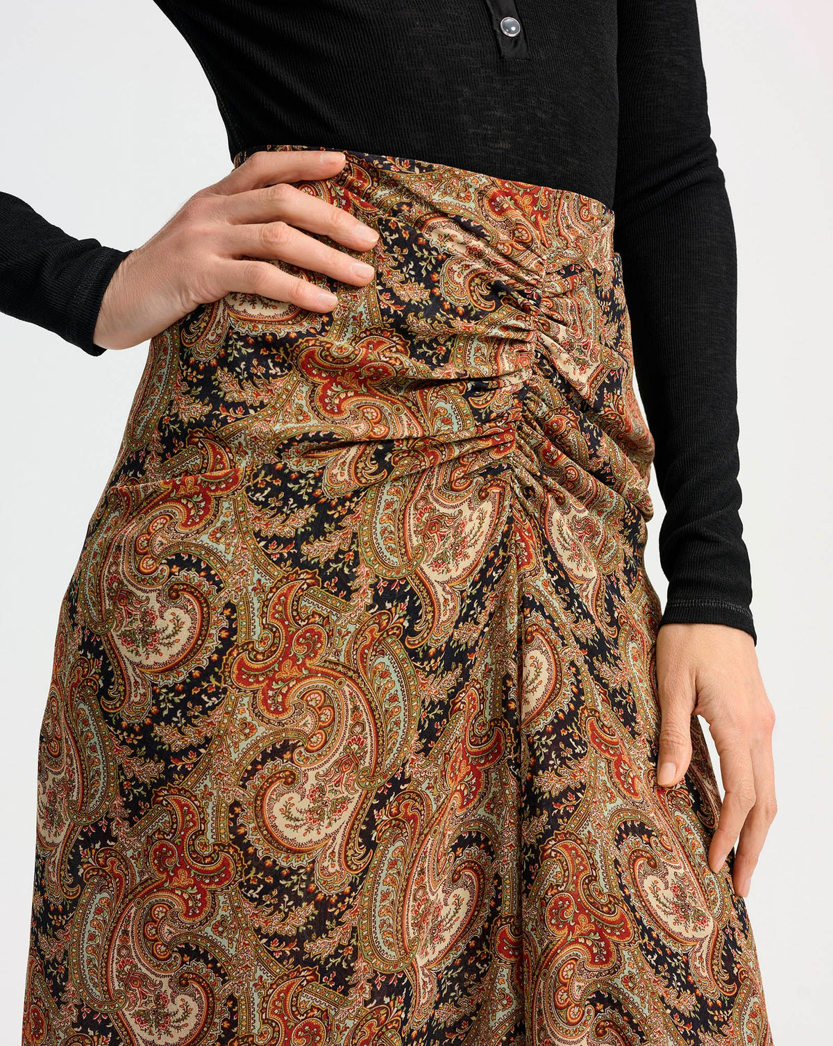 Veronica Beard | Sira Silk Midi Skirt in Navy Paisley Navy Multi