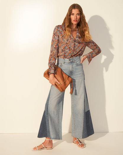 Veronica Beard | Vicki Patchwork Wide-Leg Jean in Wanderer Undone Wanderer Undone