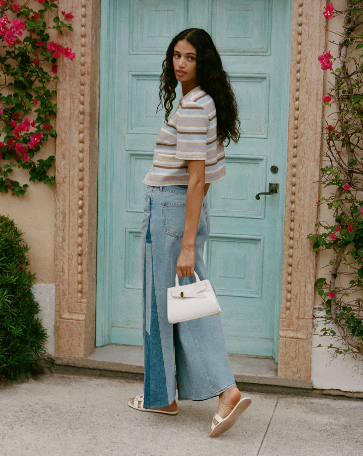 Veronica Beard | Vicki Patchwork Wide-Leg Jean in Wanderer Undone Wanderer Undone