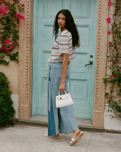 Veronica Beard | Vicki Patchwork Wide-Leg Jean in Wanderer Undone Wanderer Undone