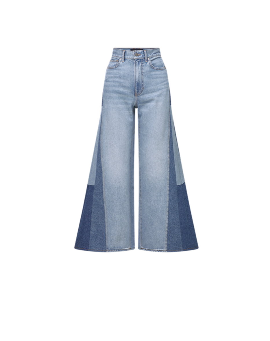 Veronica Beard | Vicki Patchwork Wide-Leg Jean in Wanderer Undone Wanderer Undone