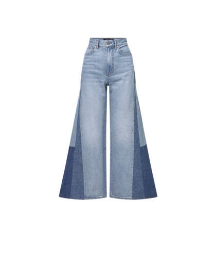 Veronica Beard | Vicki Patchwork Wide-Leg Jean in Wanderer Undone Wanderer Undone