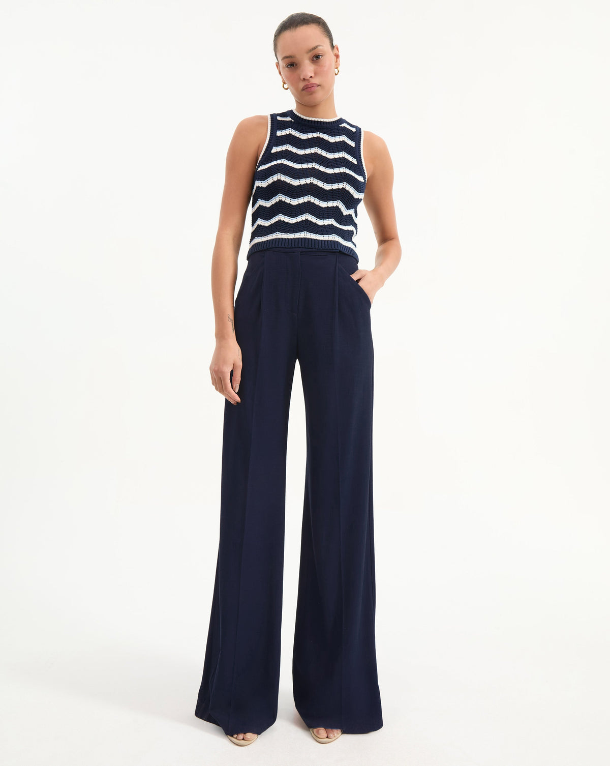 Veronica Beard | Jerrel Cropped Knit Tank in Navy/Off-White/Bluebell Navy/Off-White/Bluebell