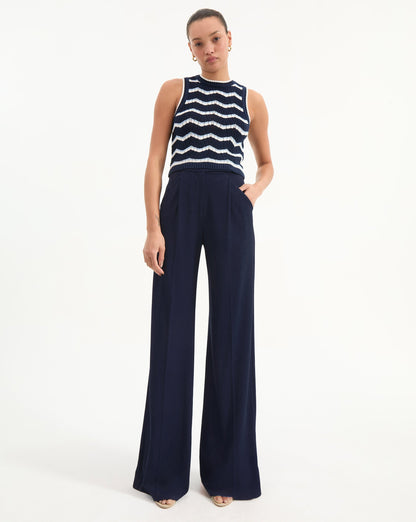 Veronica Beard | Jerrel Cropped Knit Tank in Navy/Off-White/Bluebell Navy/Off-White/Bluebell