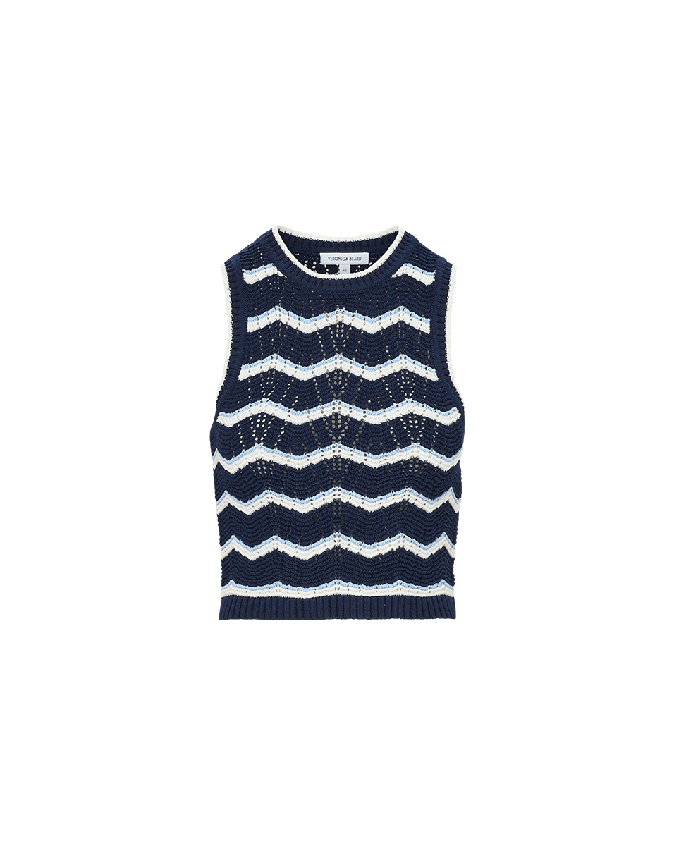 Veronica Beard | Jerrel Cropped Knit Tank in Navy/Off-White/Bluebell Navy/Off-White/Bluebell