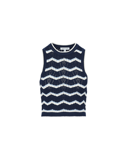 Veronica Beard | Jerrel Cropped Knit Tank in Navy/Off-White/Bluebell Navy/Off-White/Bluebell
