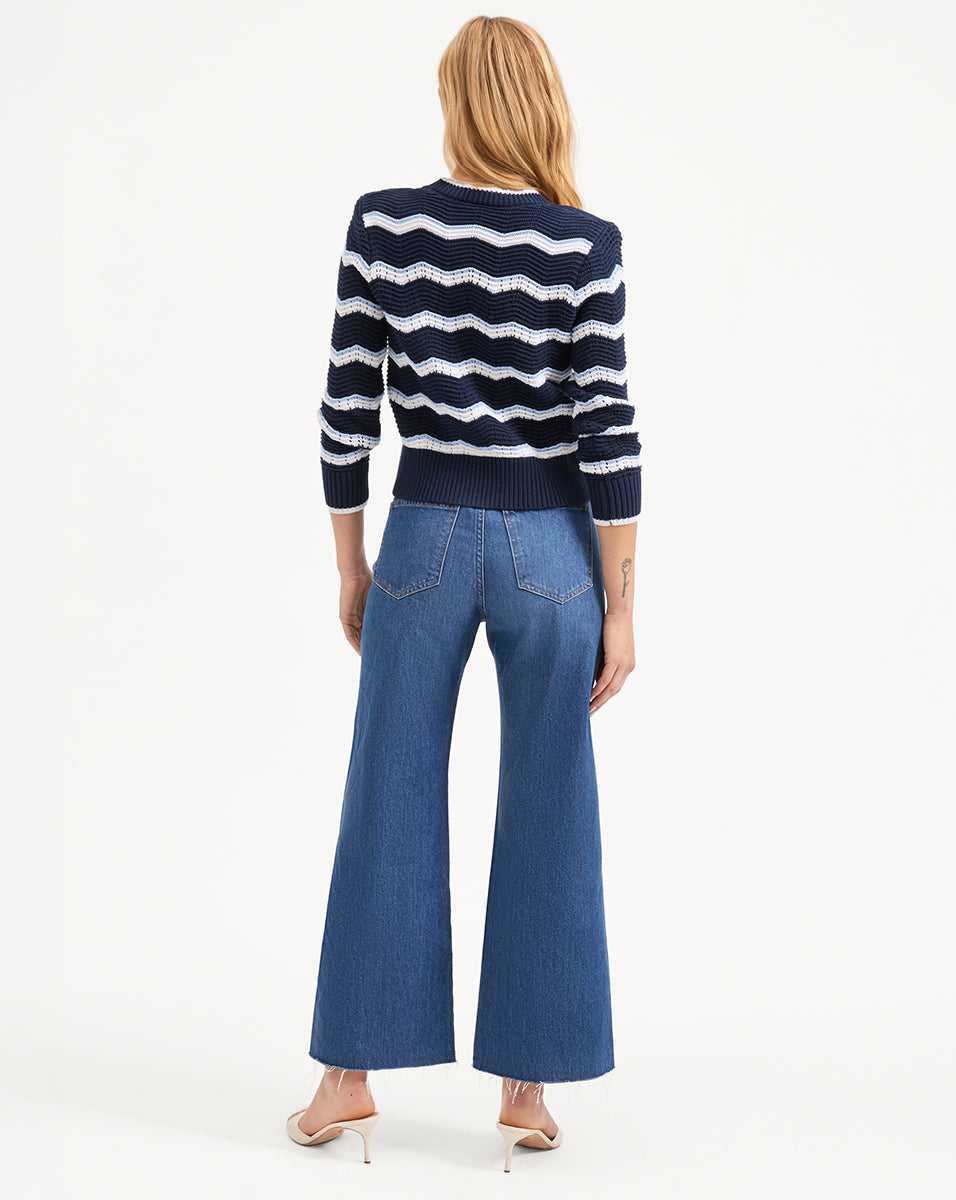 Veronica Beard | Ansonia Chevron Cardigan in Navy & White Navy/Off-White/Bluebell