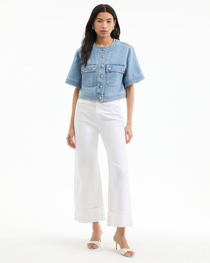 Veronica Beard | Elias Short Sleeve Denim Jacket in Light Wash Denim Silverwood Blue