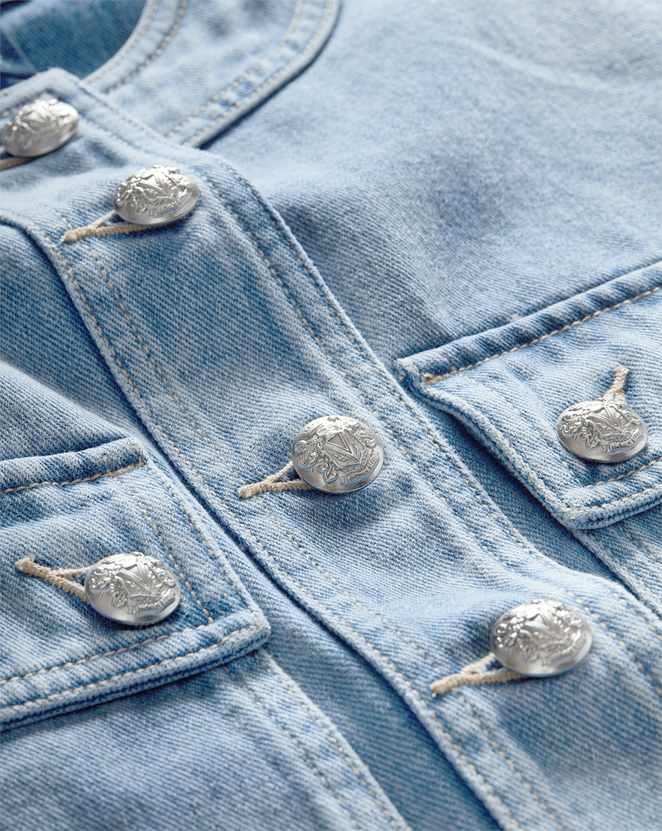 Veronica Beard | Elias Short Sleeve Denim Jacket in Light Wash Denim Silverwood Blue